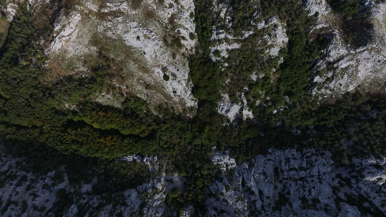 A stunning top-down view of the green mountain valley of Lovćen, showcasing its natural beauty.