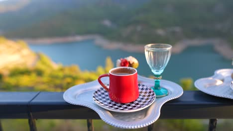 turkish coffee with scenic mountain view