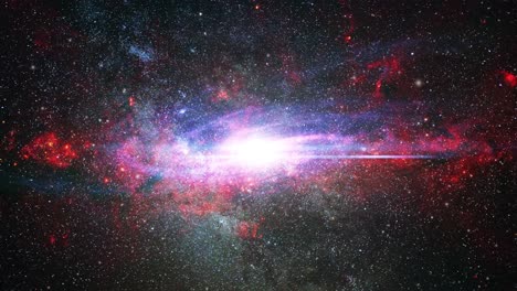 4k view of galaxy surrounded by red nebula clouds, universe