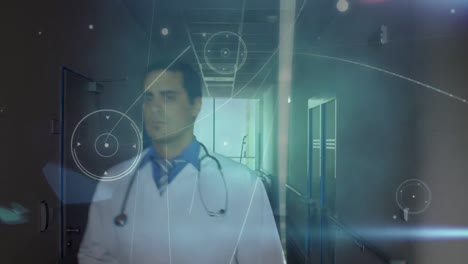 animación del procesamiento de datos sobre el médico masculino caucásico