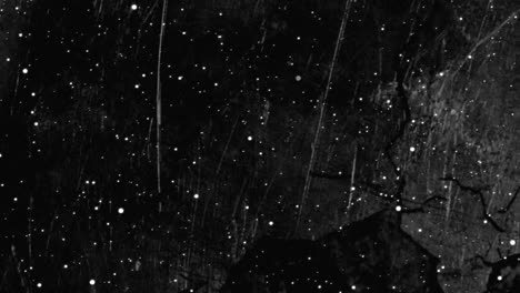 Animación-De-Estrellas-Fugaces-Y-Lluvia-Sobre-Siluetas-De-árboles-En-El-Cielo-Nocturno,-Blanco-Y-Negro