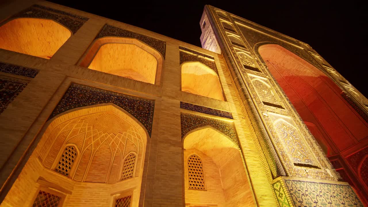 Bukhara old city night time Mir Arab Madrassa near Mosque Poi Kalyan Minaret Uzbekistan Silk road, Night time lights 5