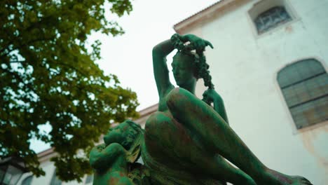 Lisbon-antique-statue-near-cathedral-with-rotation-camera