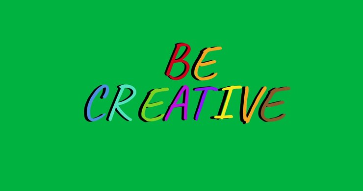 Digital animation of colorful be creative text banner against black background