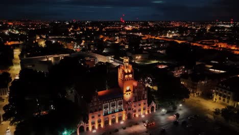 Town-Hall-at-night-with-town-in-background