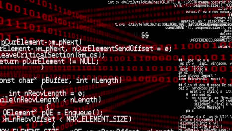 animación del procesamiento de código informático sobre fondo negro y rojo