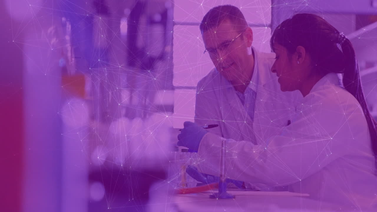animación de la red de conexiones entre diversos científicos en el laboratorio