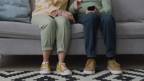 Smiling-Middle-Aged-Arabic-Woman-Helping-A-Senior-Man-To-Sync-Smartphone-To-Robot-Vacuum-Cleaner-While-Sitting-On-Sofa-At-Home