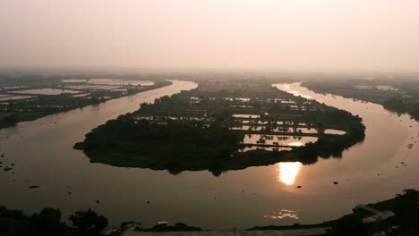 flying environment plants the greenery forest and riverside at sunset time