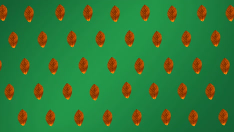 animation of rows of orange autumn leaves on green background