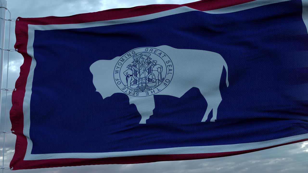 미국과 와이오밍의 혼합 발이 바람에 흔들리고 있다.