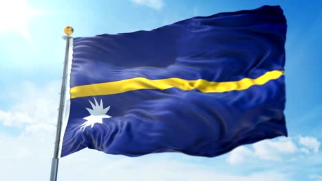 nauru flag seamless looping 3d rendering video. beautiful textile cloth fabric loop waving