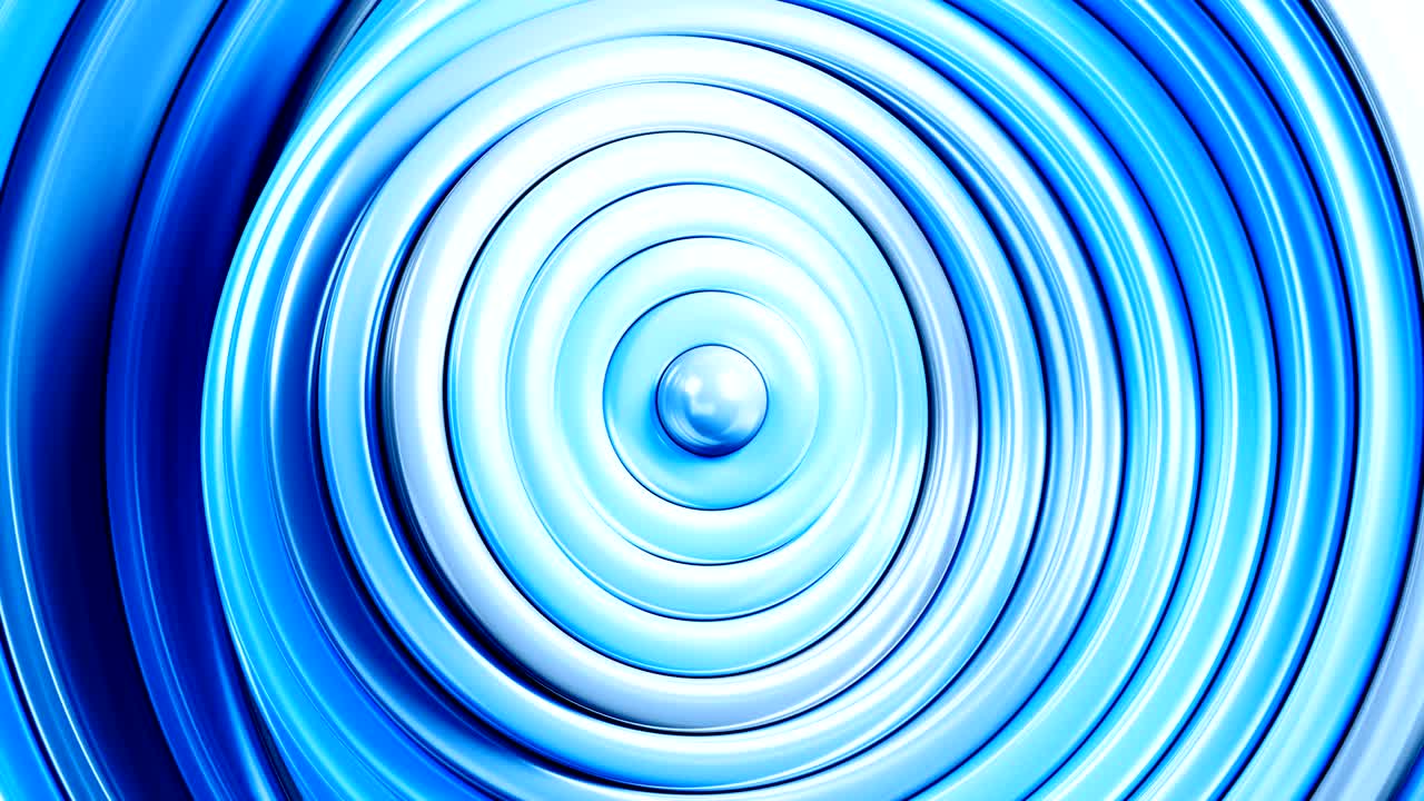 추상적인 파란색 서클이 흔들리는 원활한 배경, 플라스틱 반사 반지의 3d 애니메이션, 회전 패턴, 비즈니스 및 기술 개념