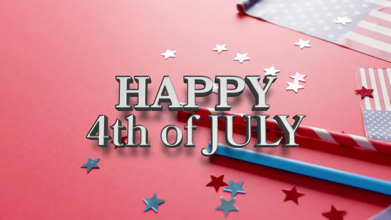 Animation of 4th of july text over flags of united states of america on red background