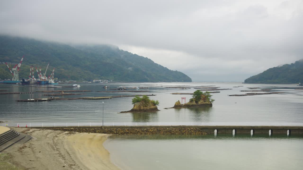 Etajima Island, Covered in Mist and Clouds, Oysters Farms in Background