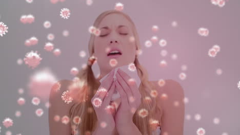 animation of human face model waving virus cells over african covid virus cells