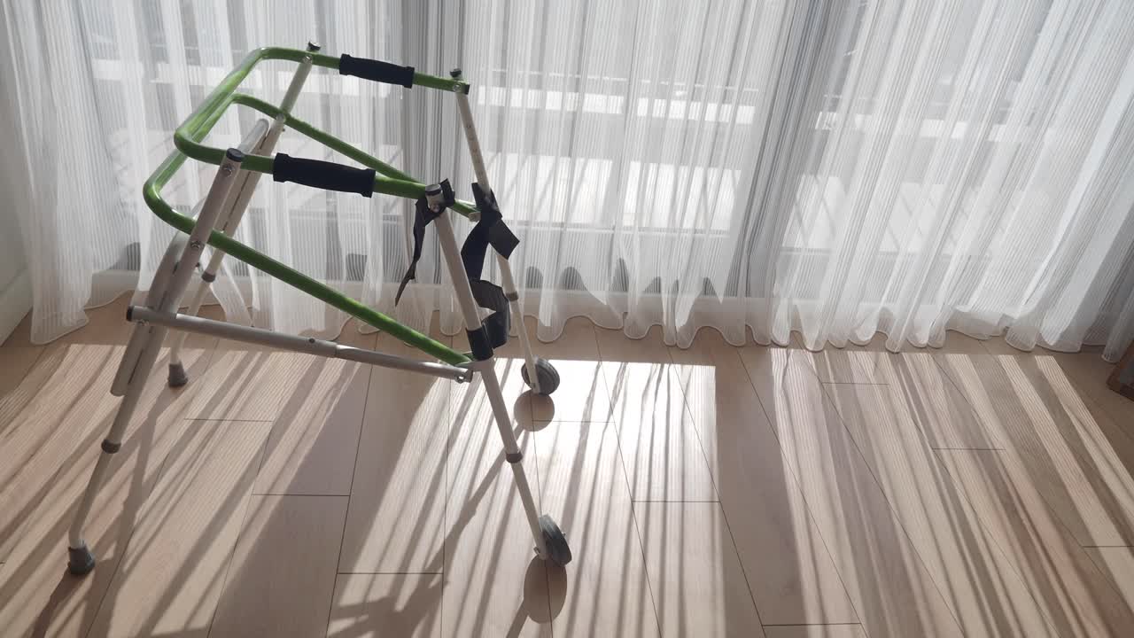 Folding Walker in a Room with Sunlight and Shadows