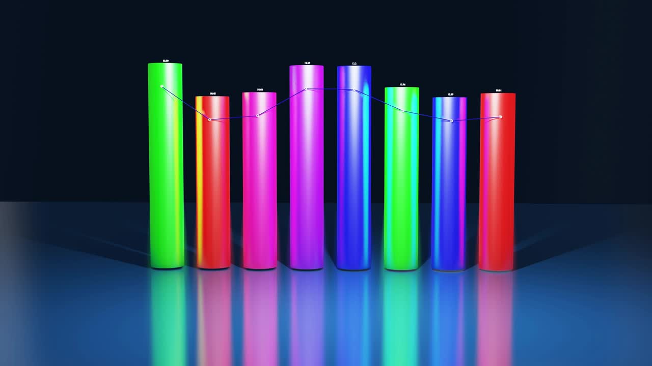 다채로운 바, 카운터 및 그래프: 추상 인포그래픽, 통계 데이터와 함께 분석 프로그램에 대한 아름다운 3d 루프 배경 3d 열은 루프에서 부드럽게 위아래로 이동합니다.