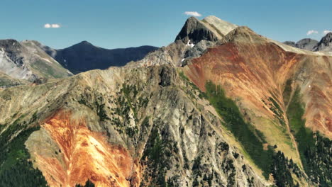 Aerial-drone-cinematic-zoom-close-Ice-Lake-Basin-trail-hike-Silverton-Ouray-Red-Mountain-Pass-Colorado-dreamy-heavenly-Rocky-mountain-scene-summer-snow-melting-Rocky-peaks-circle-slowly-movement