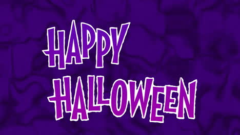 happy halloween text animation over purple textured background, festive and spooky