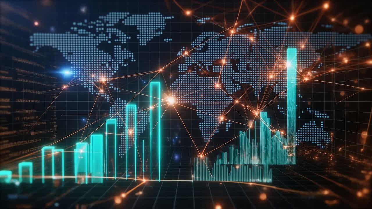Globala nätverksanslutningar med animerade affärsdatagrafer