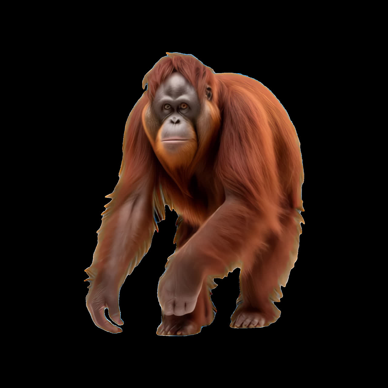 Majestic orangutan animation isolated asset, transparent 4K video, alpha channel, ProRes 4444