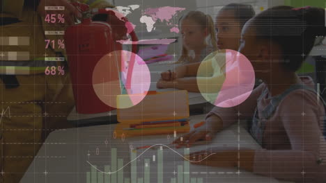 Animation-of-data-processing-over-diverse-schoolchildren-in-classroom