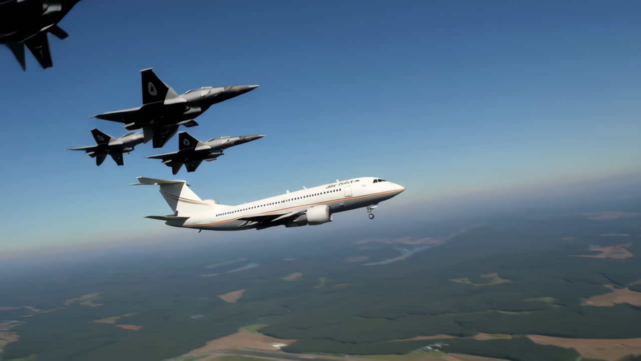 Military Aircraft Formation and Commercial Airliner