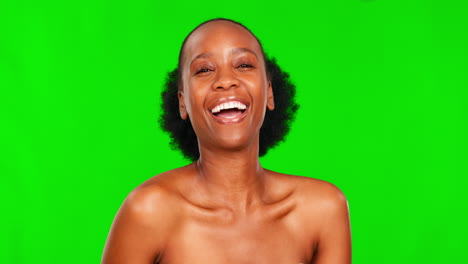 Belleza,-Pantalla-Verde-Y-Risa-Facial-De-Mujer-Negra.