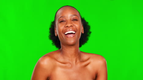 beauty, green screen and face laugh of black woman