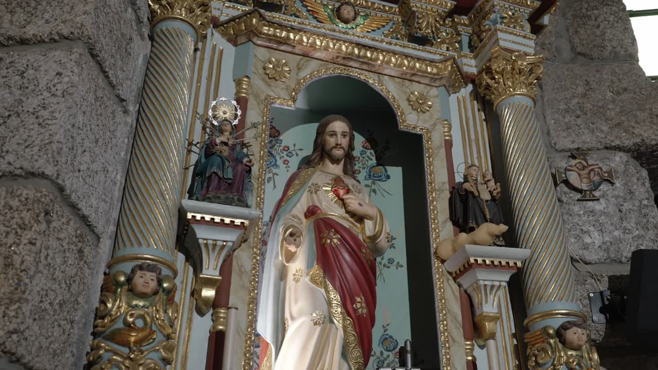Ornate religious altar featuring the Sacred Heart of Jesus in Portugal