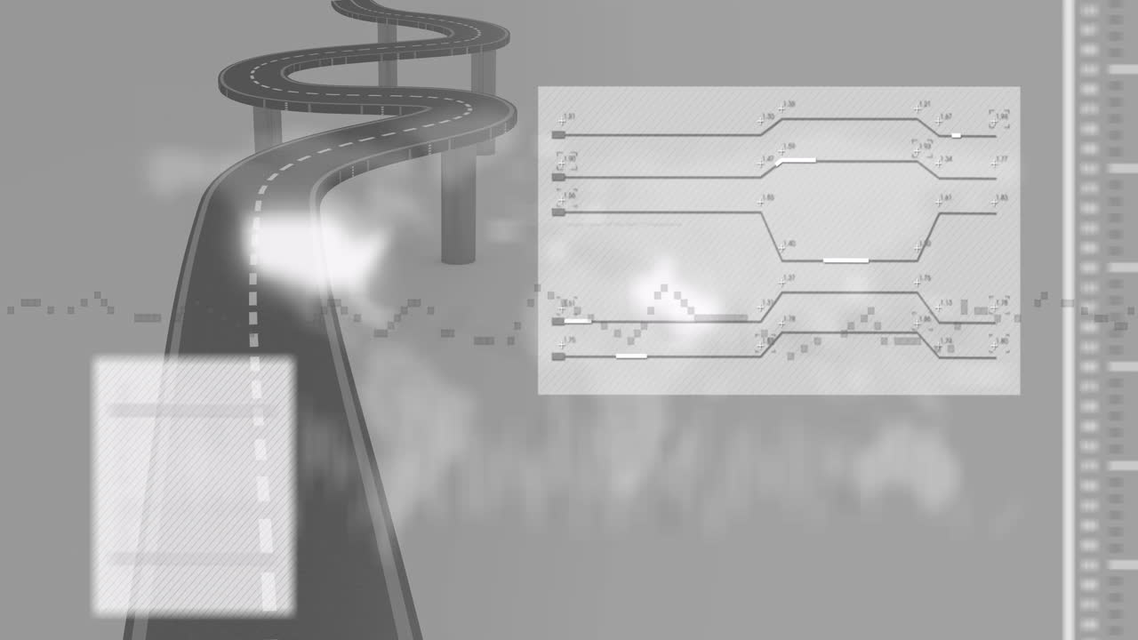 그래프의 애니메이션, 회색 배경의 도로 위의 세계 지도