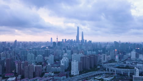 4K-Blue-Hour-Shanghai-Skyline,-China