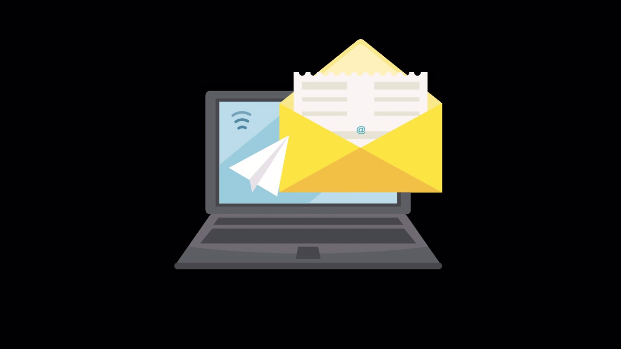 Laptop animato con icona di comunicazione email