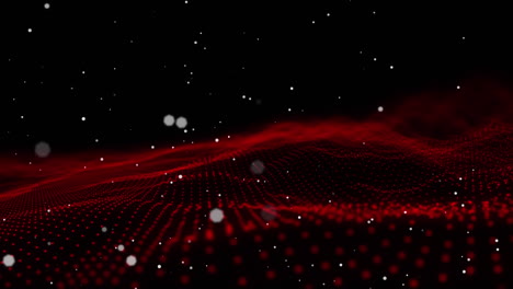 animación de ondas rojas y puntos blancos que se mueven sobre un fondo negro
