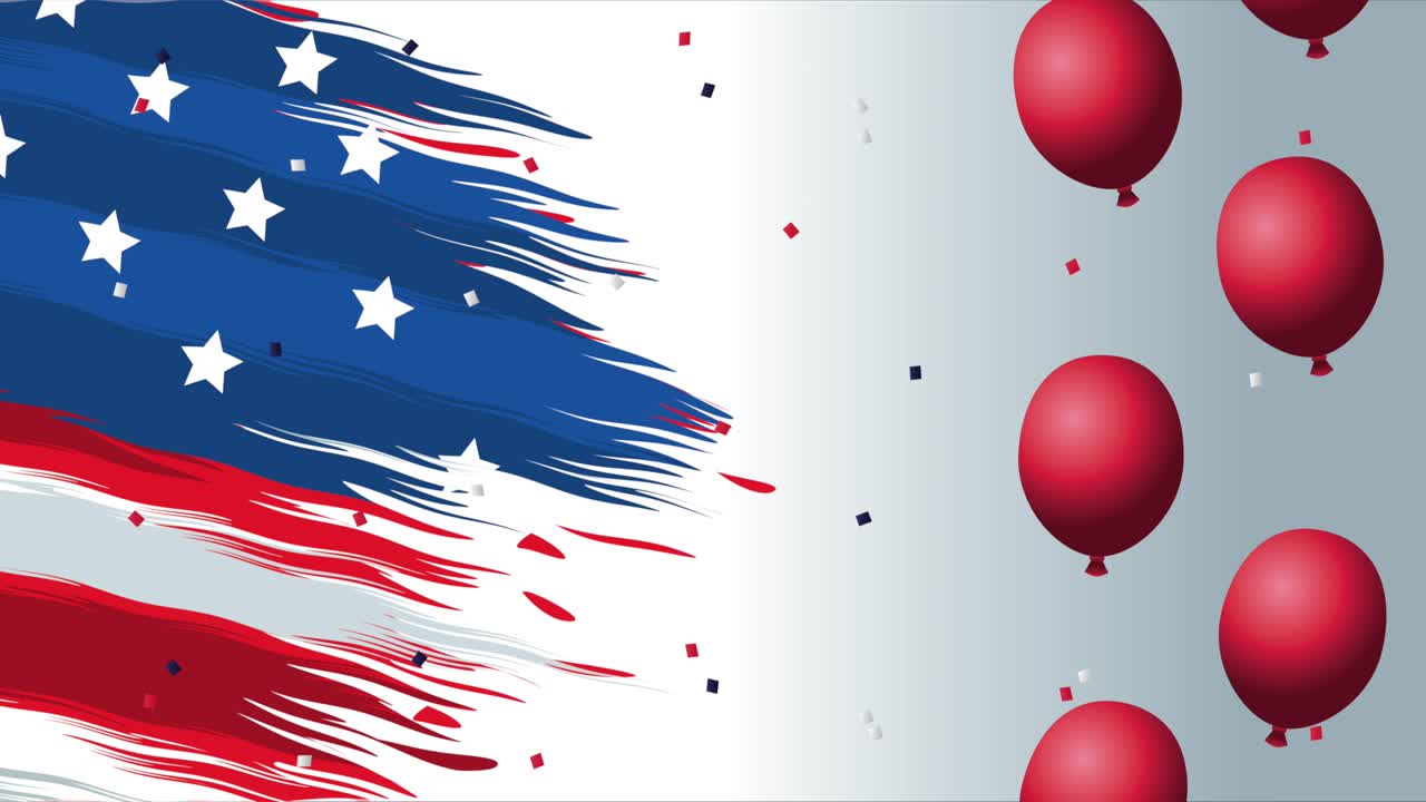 stati uniti d'america celebrazione carta animata con bandiera dipinta e palloncini di elio