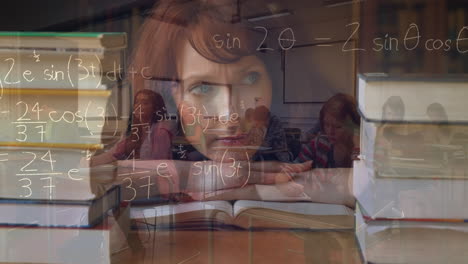 animación de fórmulas matemáticas sobre estudiantes y maestros