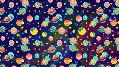 colorful cartoon planets and stars space pattern