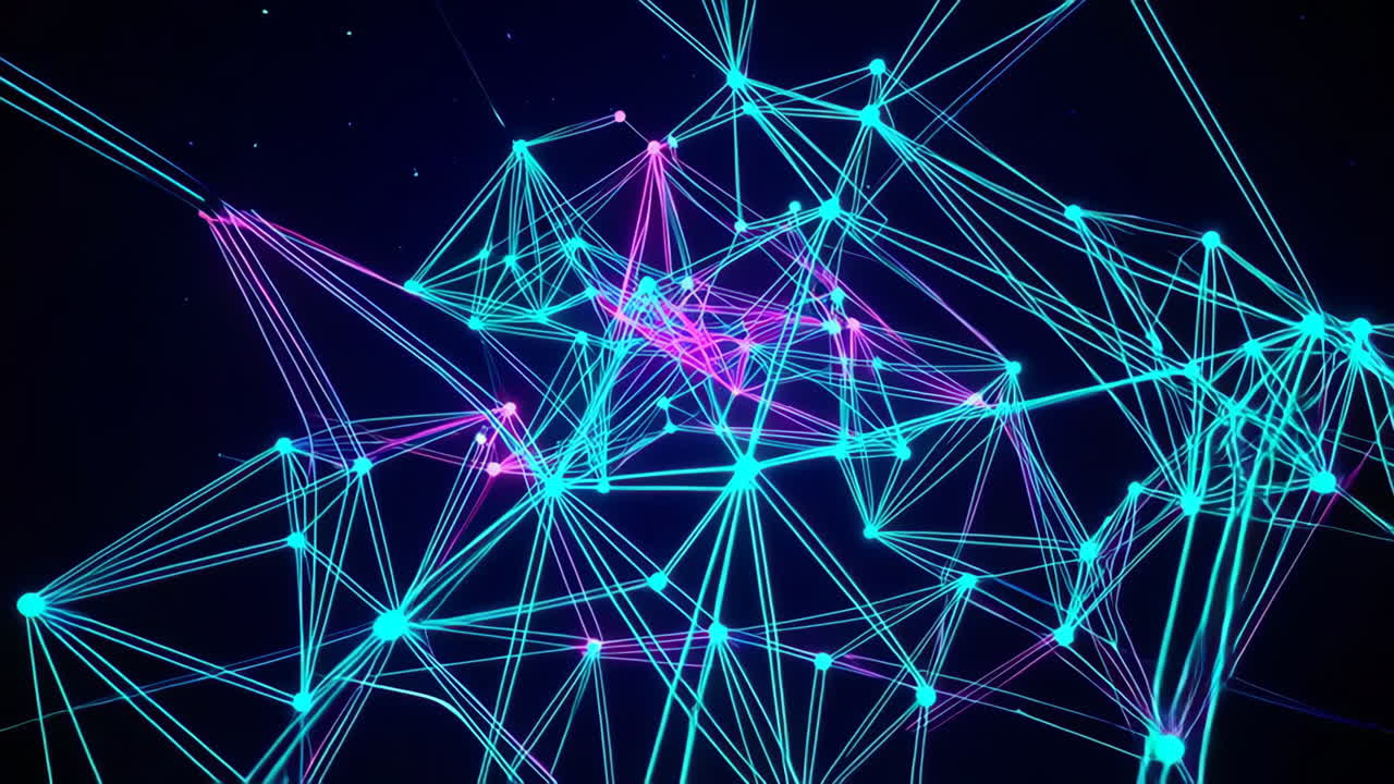 Abstract Network of Neon Lines and Points