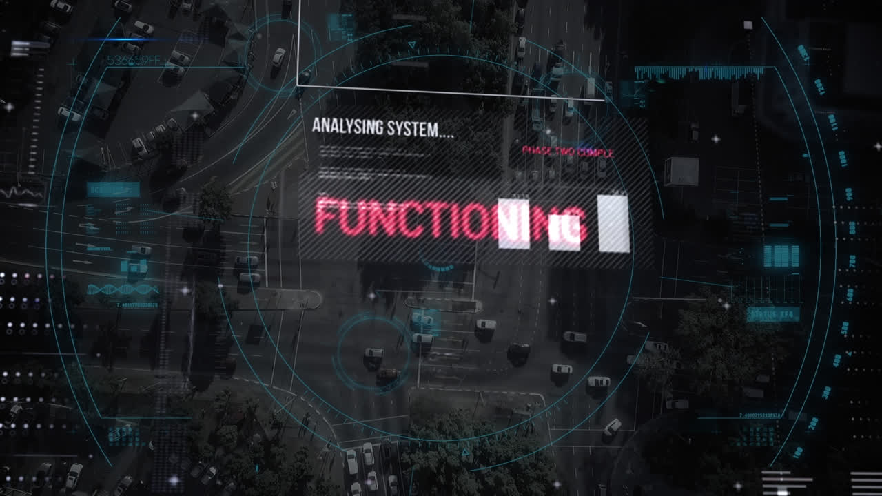 Animation af databehandling på skærm over bybillede