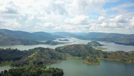 Mountain-Ranges-With-Terraces-At-Lake-Bunyonyi-In-South-Western-Uganda,-Kabale,-Africa