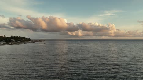 Pelícanos-Que-Vuelan-Bajo-Sobre-Mobile-Bay-Alabama