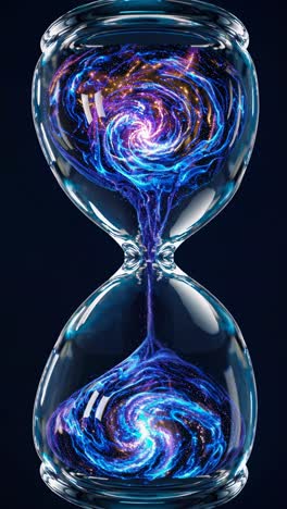 a mesmerizing video concept of an hourglass with swirling galaxies inside