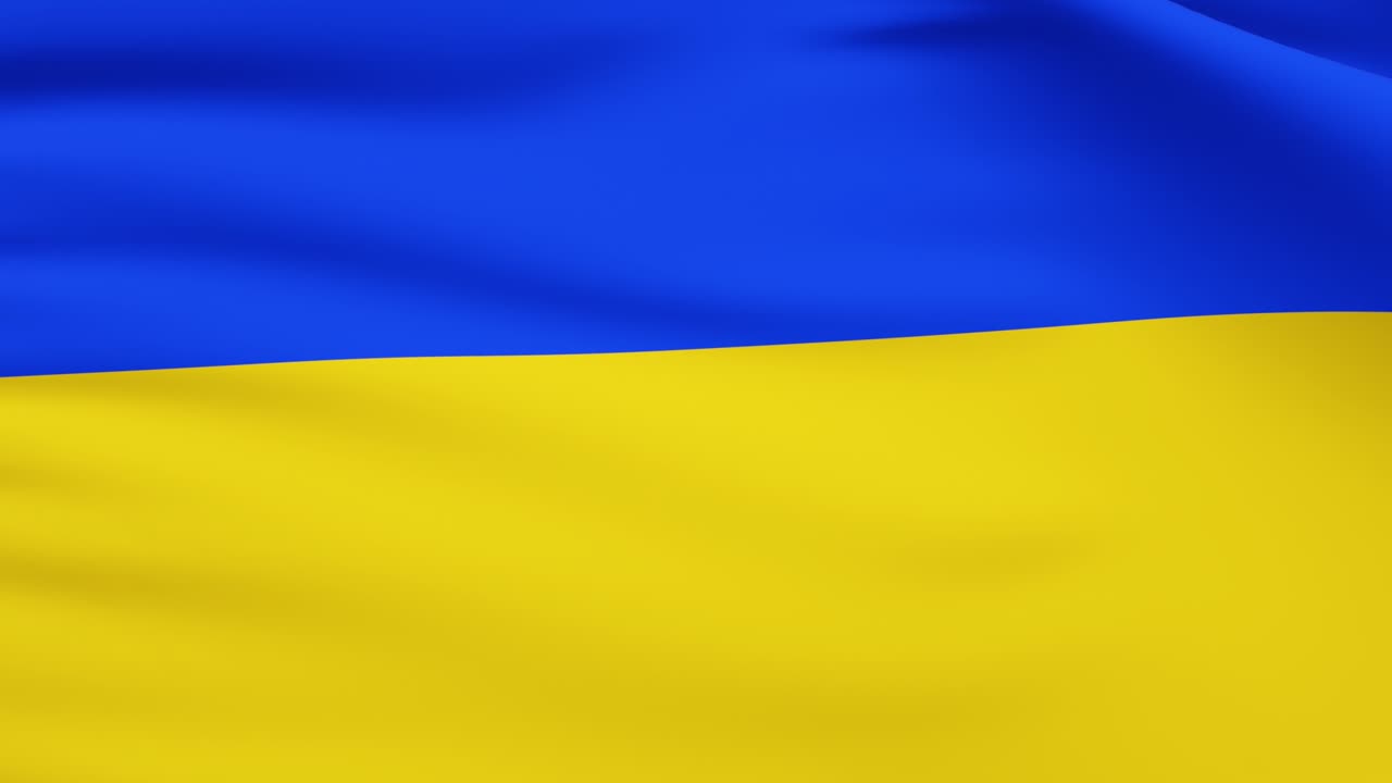 Bandiera ucraina realistica che sventola al vento. Loop di sfondo "Gloria all'Ucraina".