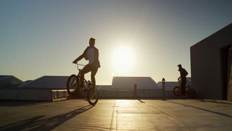 지붕 에 있는 bmx 라이더 들