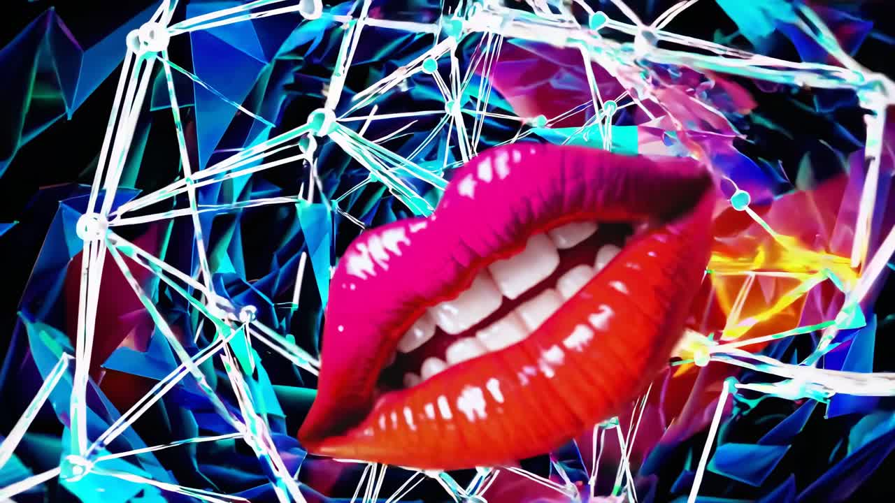 arte abstracto con labios rojos y patrones geométricos