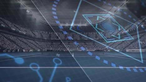 Animation-Der-Leiterplatte-Und-Datenverarbeitung-über-Dem-Sportstadion