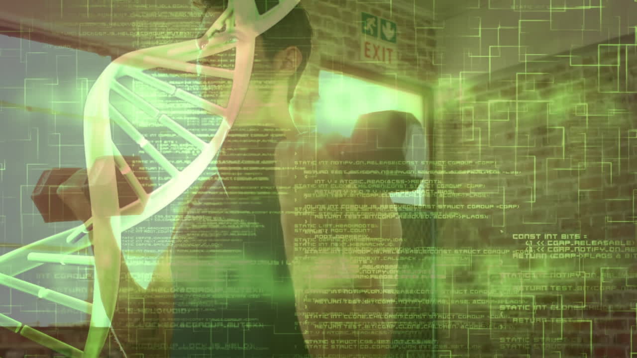 обработка медицинских данных против кавказского здорового человека, выполняющего бицепсы с гантелями в спортзале