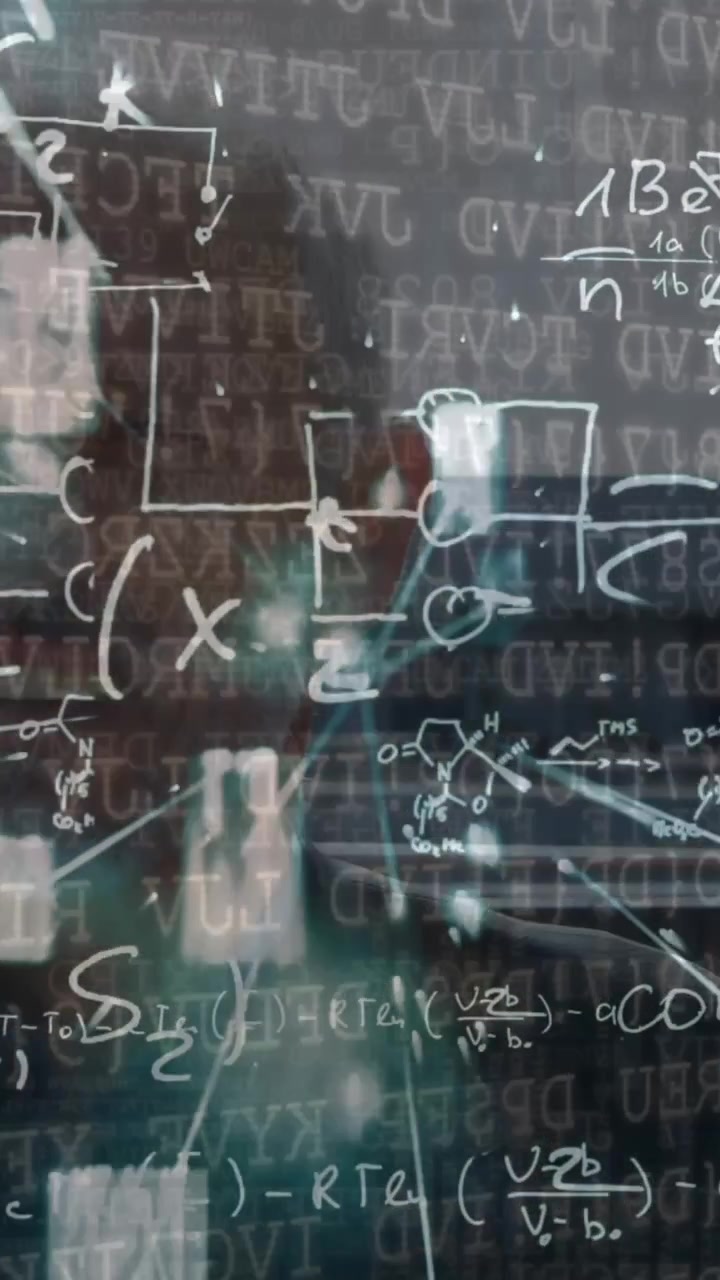 Animation of data processing and mathematical equations over caucasian man talking on smartphone