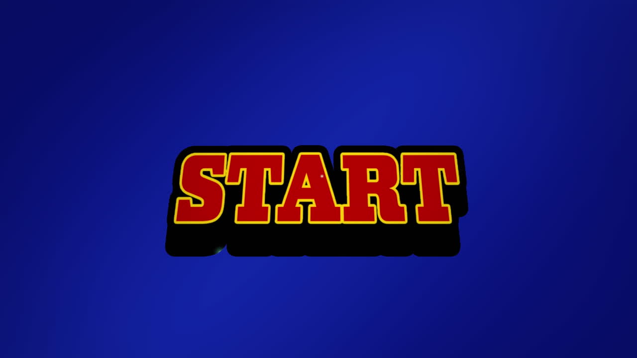 Animation of red start text over blue background